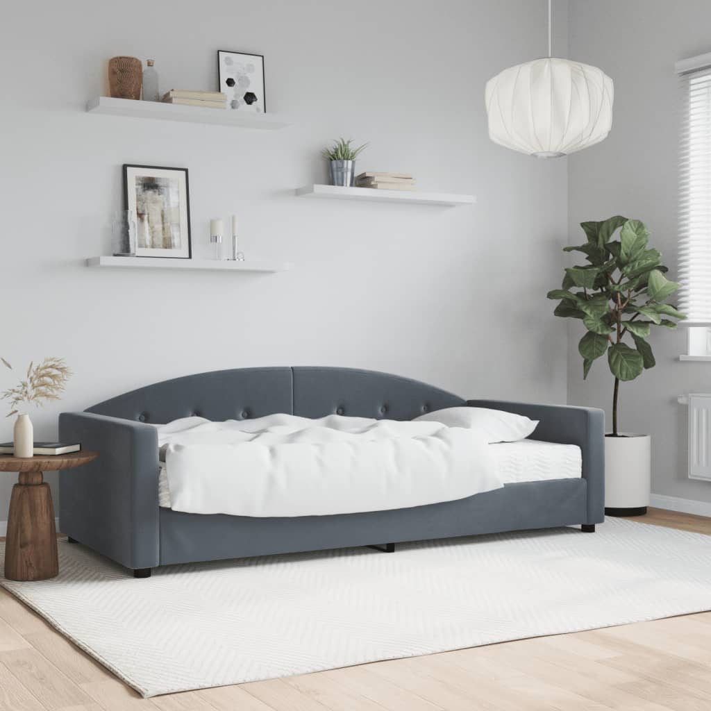 Lit de jour avec matelas gris foncé 90x200 cm velours