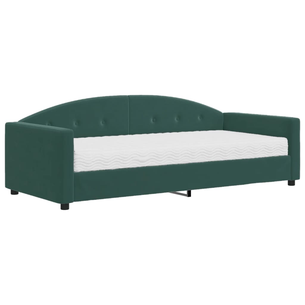 Day bed with dark green mattress 90x200 cm velvet