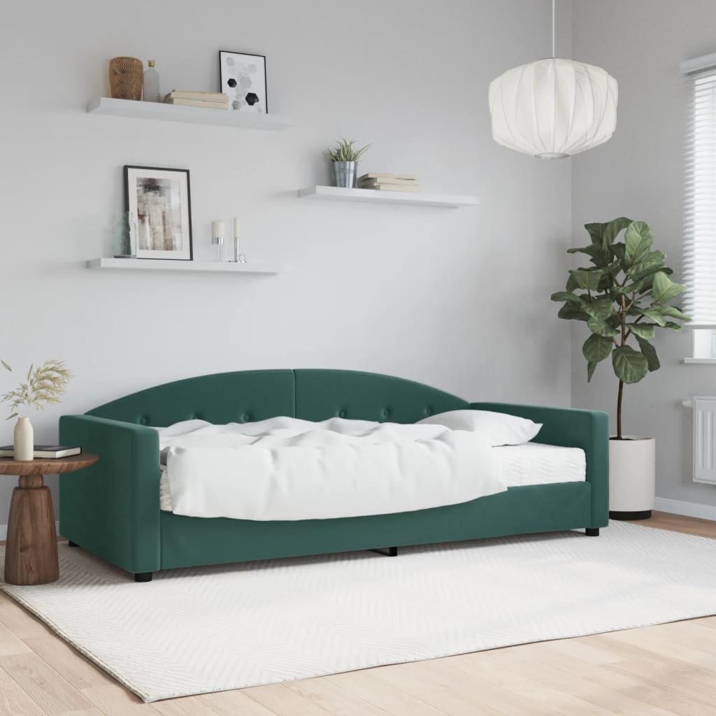 Day bed with dark green mattress 90x200 cm velvet