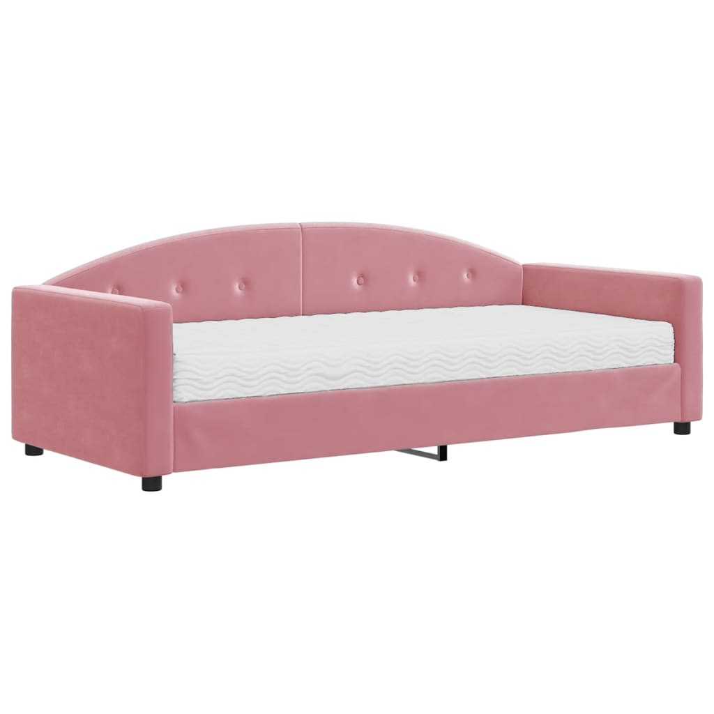 Lit de jour avec matelas rose 90x200 cm velours