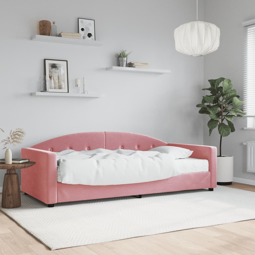 Lit de jour avec matelas rose 90x200 cm velours