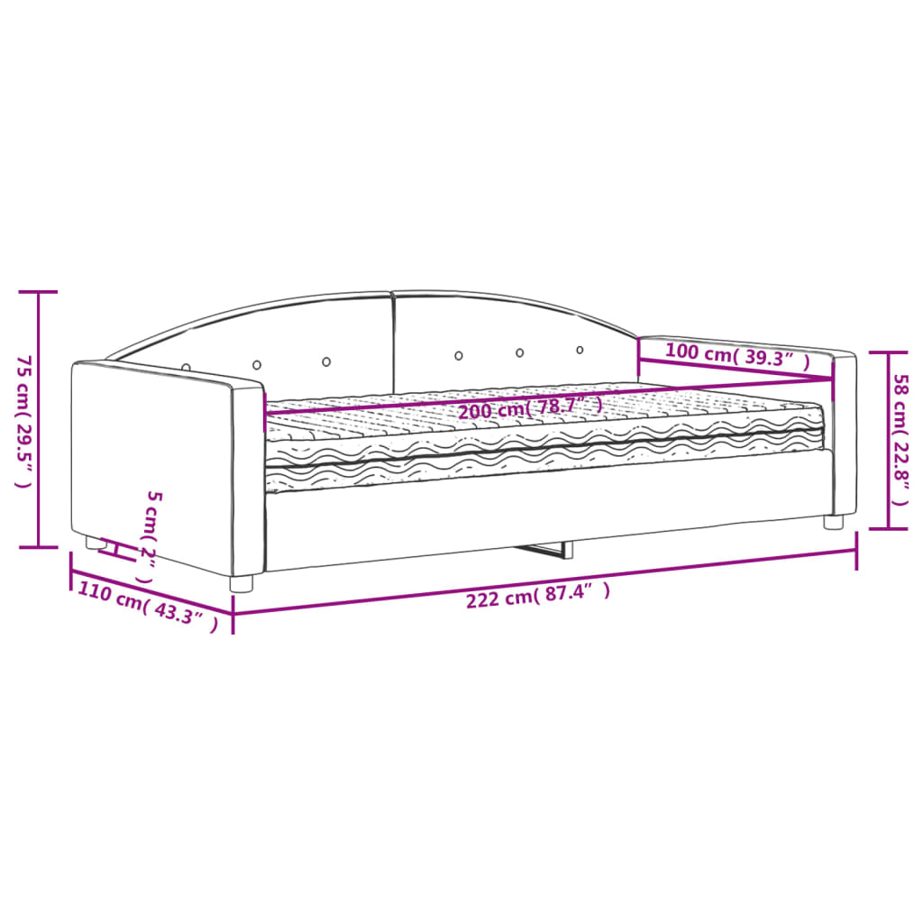 Lit de jour avec matelas bleu 100x200 cm velours