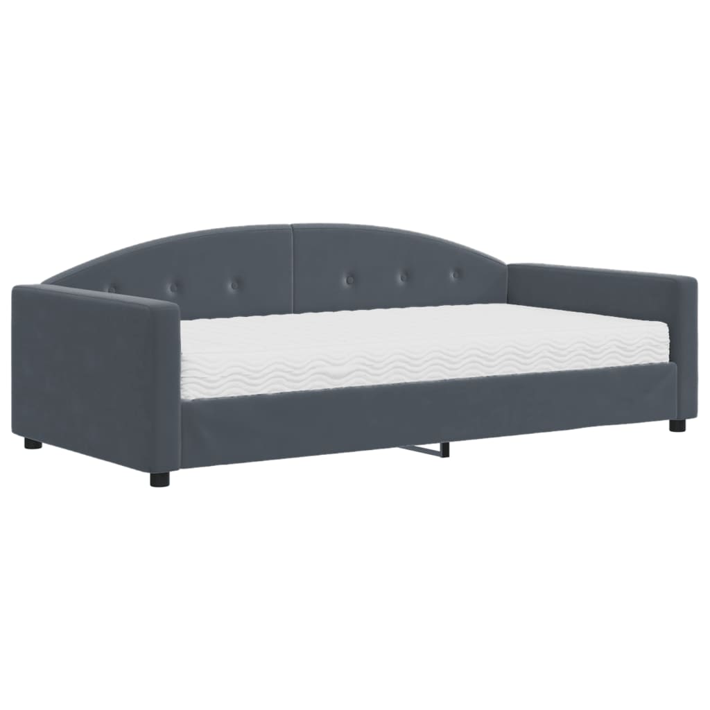 Lit de jour avec matelas gris foncé 100x200 cm velours