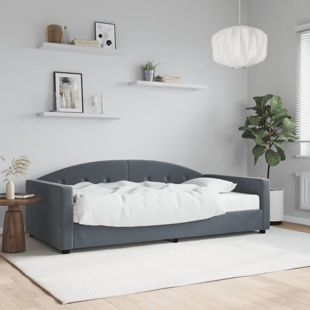 Lit de jour avec matelas gris foncé 100x200 cm velours