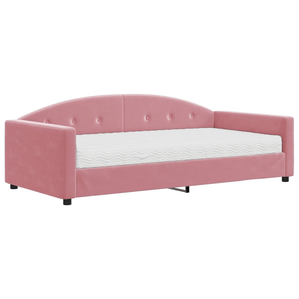 Lit de jour avec matelas rose 100x200 cm velours