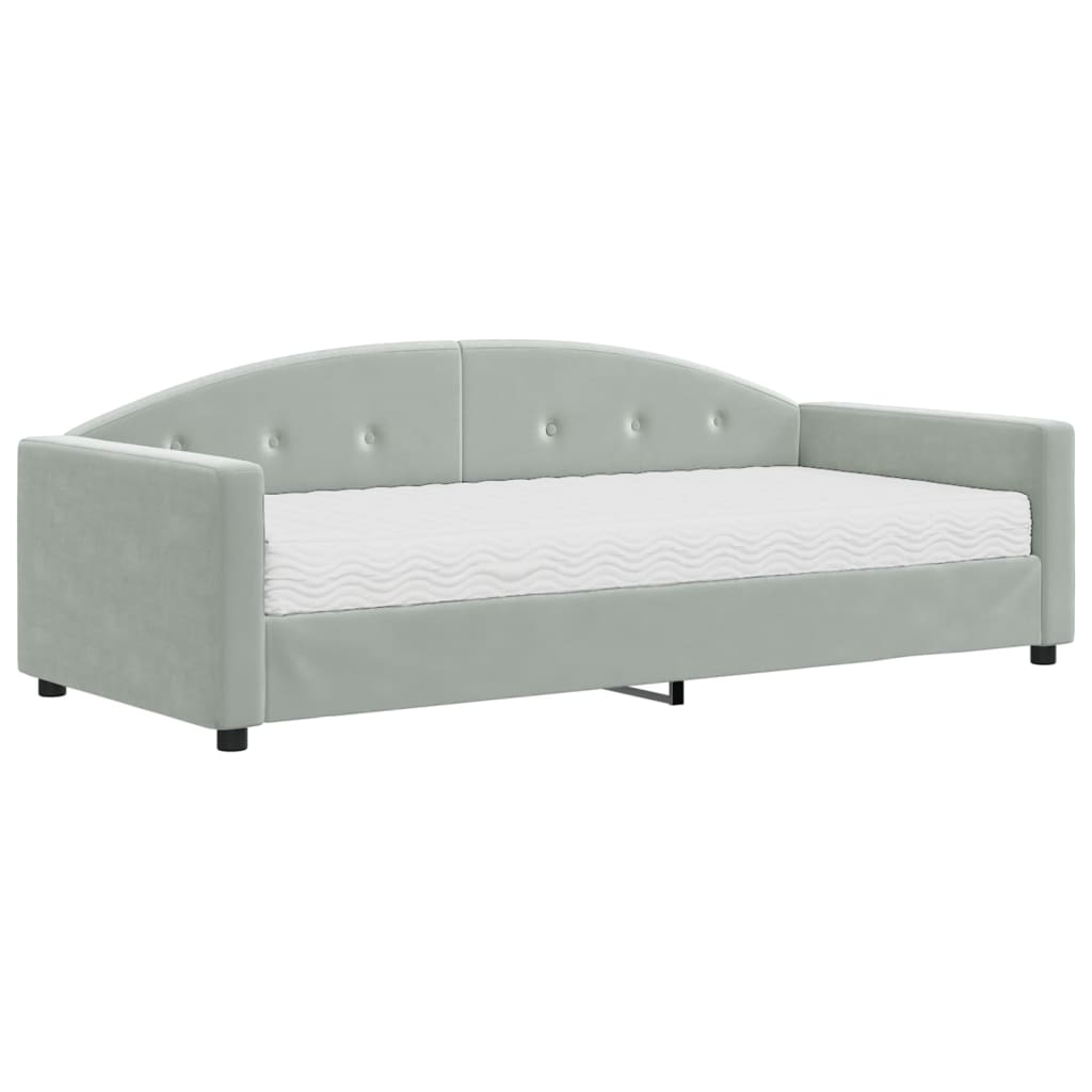 Lit de jour avec matelas gris clair 90x190 cm velours