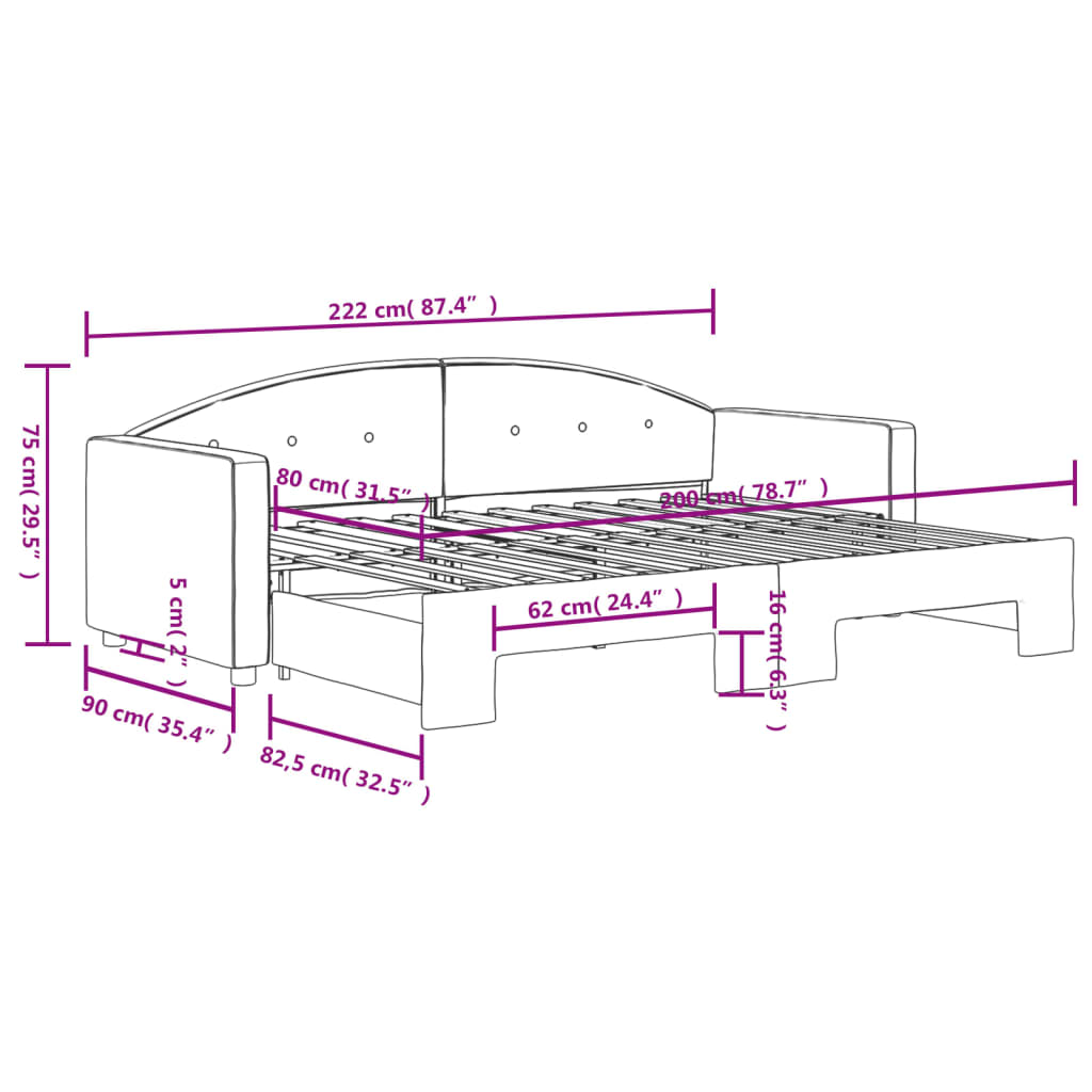 Day bed with trundle without mattress 80x200 cm