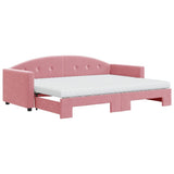 Lit de jour avec lit gigogne et matelas rose 80x200 cm velours