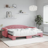 Lit de jour avec lit gigogne et matelas rose 80x200 cm velours