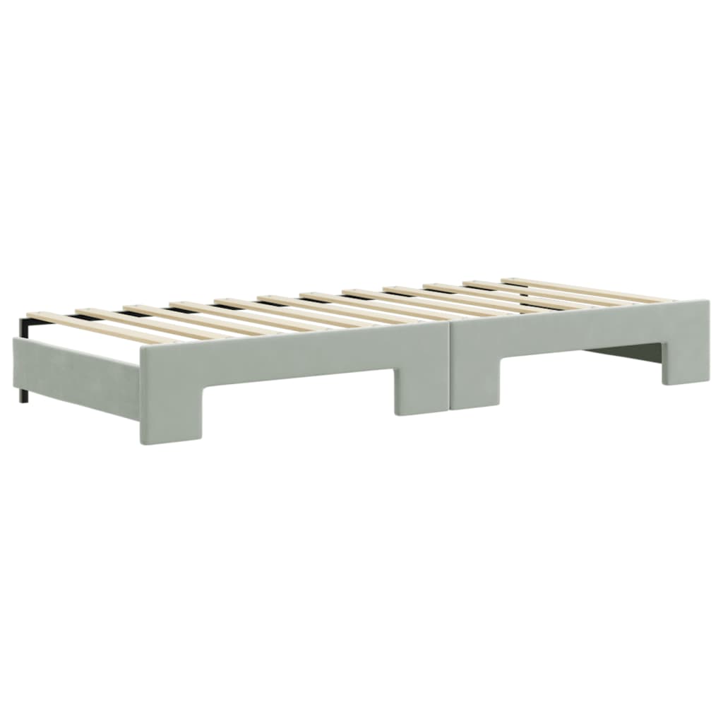 Lit de jour avec gigogne et matelas gris clair 90x200cm velours