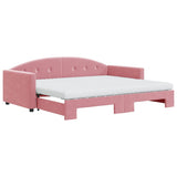 Lit de jour avec gigogne et matelas rose 90x200 cm velours