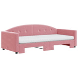 Lit de jour avec gigogne et matelas rose 90x200 cm velours