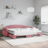 Lit de jour avec gigogne et matelas rose 90x200 cm velours