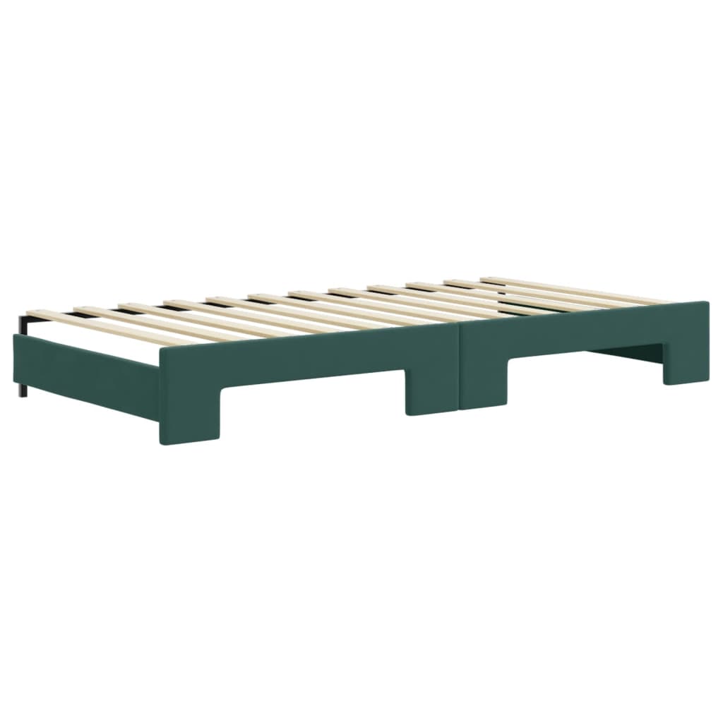 Day bed and trundle bed and dark green mattress 100x200 cm velvet