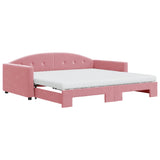 Day bed with trundle bed and pink mattress 100x200 cm velvet