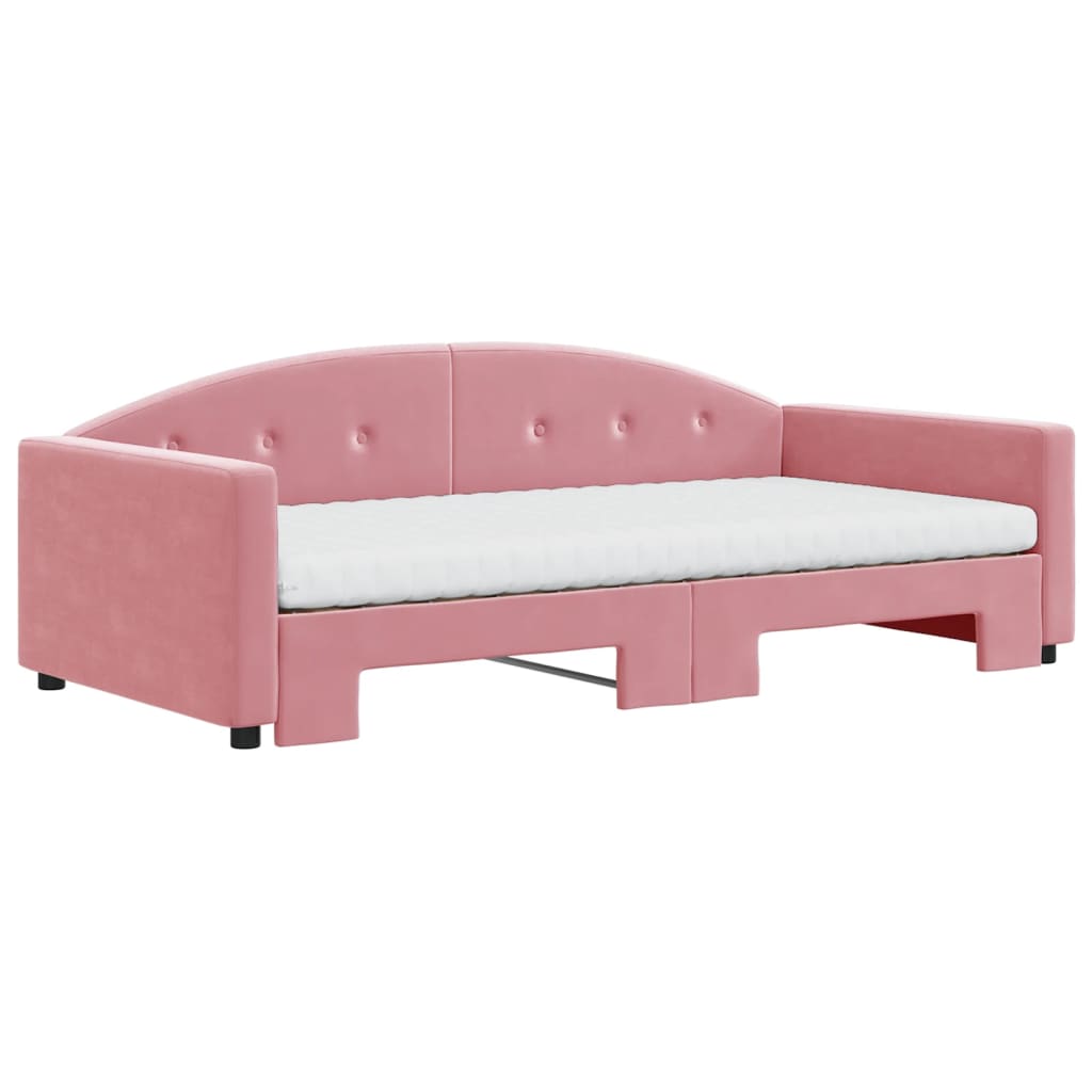 Day bed with trundle bed and pink mattress 100x200 cm velvet