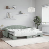 Lit de jour avec gigogne et matelas gris clair 90x190cm velours