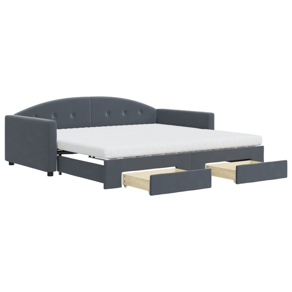 Dark grey day bed and trundle bed and drawers 100x200 cm velvet