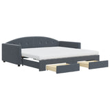 Dark grey day bed and trundle bed and drawers 100x200 cm velvet