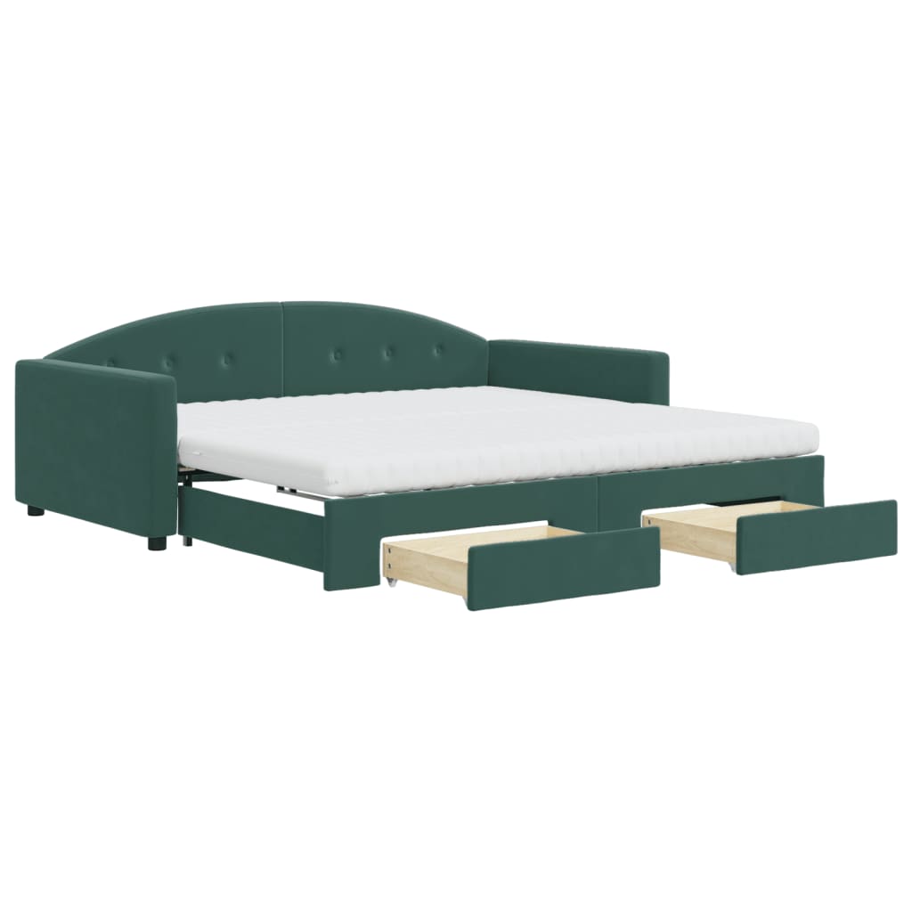 Dark green day bed and trundle bed and drawers 100x200 cm velvet