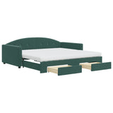 Dark green day bed and trundle bed and drawers 100x200 cm velvet