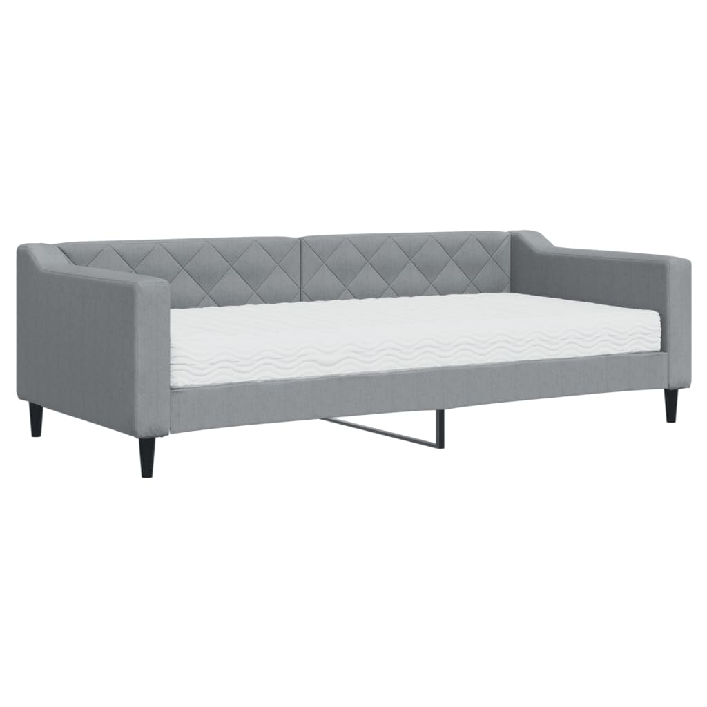 Lit de jour avec matelas gris clair 90x200 cm tissu