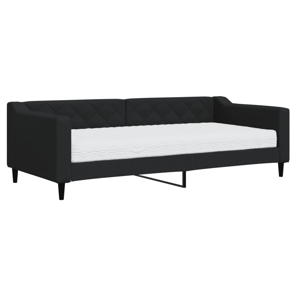 Lit de jour avec matelas noir 90x200 cm tissu