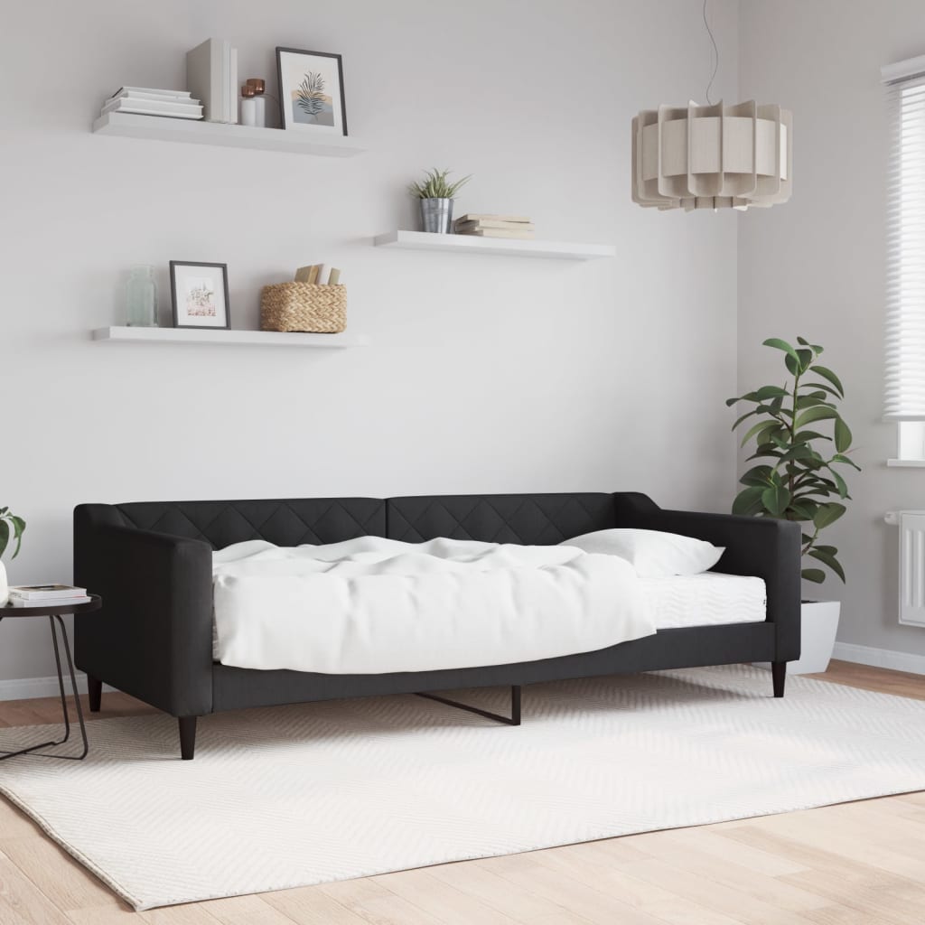 Lit de jour avec matelas noir 90x200 cm tissu