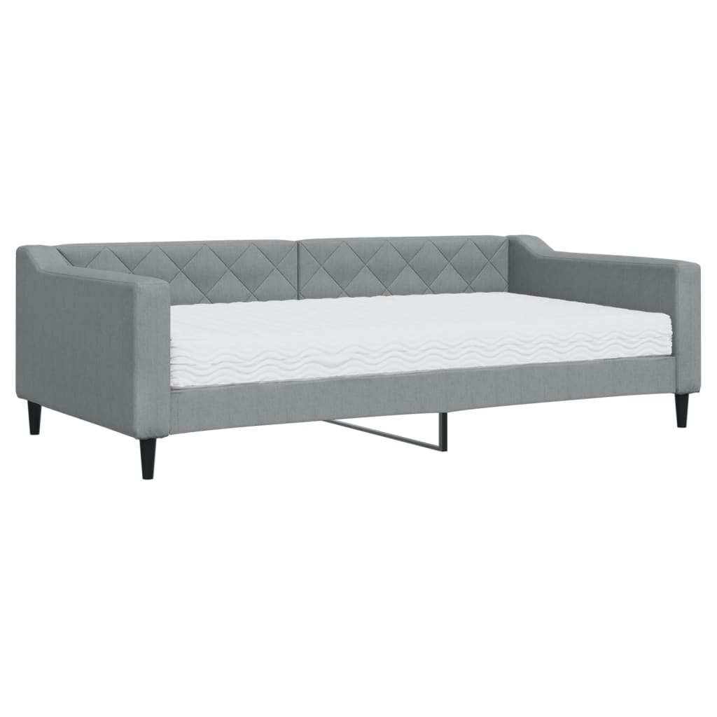 Lit de jour avec matelas gris clair 100x200 cm tissu