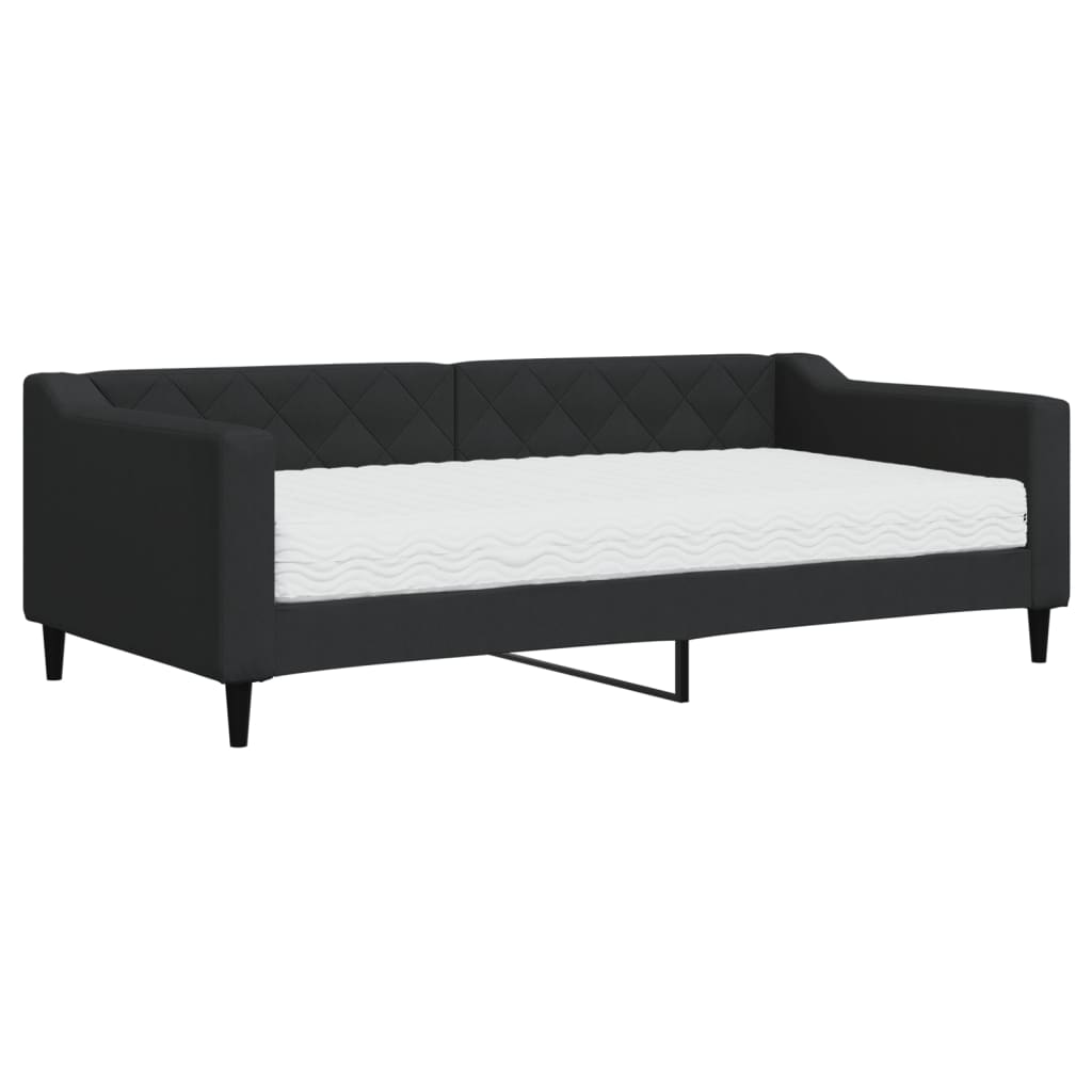 Lit de jour avec matelas noir 90x190 cm tissu