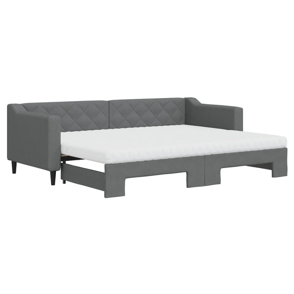 Lit de jour avec gigogne et matelas gris foncé 80x200 cm tissu