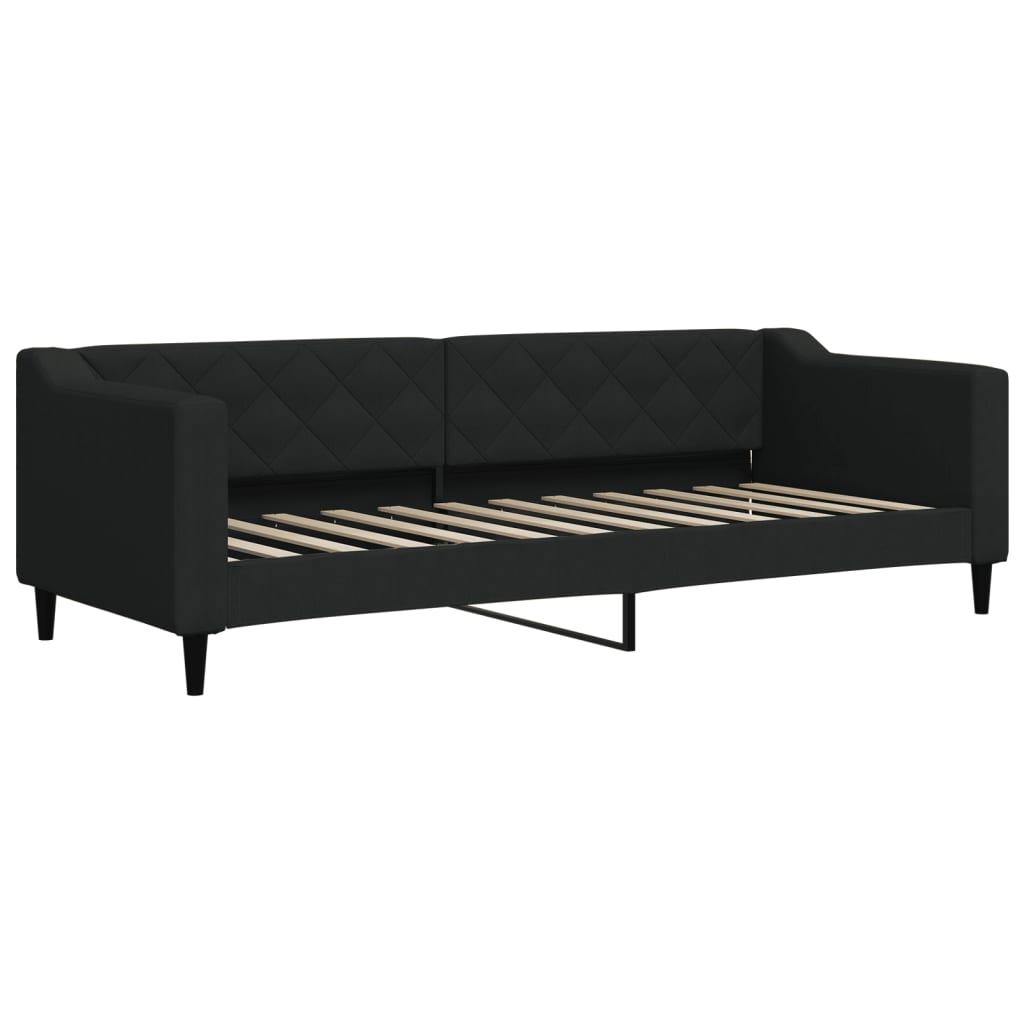 Lit de jour avec lit gigogne et matelas noir 80x200 cm tissu