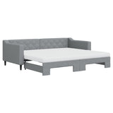 Lit de jour avec gigogne et matelas gris clair 90x200 cm tissu