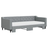 Lit de jour avec gigogne et matelas gris clair 90x200 cm tissu