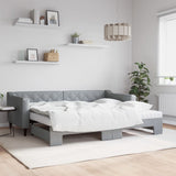 Lit de jour avec gigogne et matelas gris clair 90x200 cm tissu