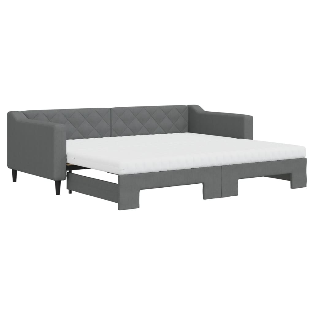 Lit de jour avec gigogne et matelas gris foncé 90x200 cm tissu