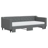 Lit de jour avec gigogne et matelas gris foncé 90x200 cm tissu