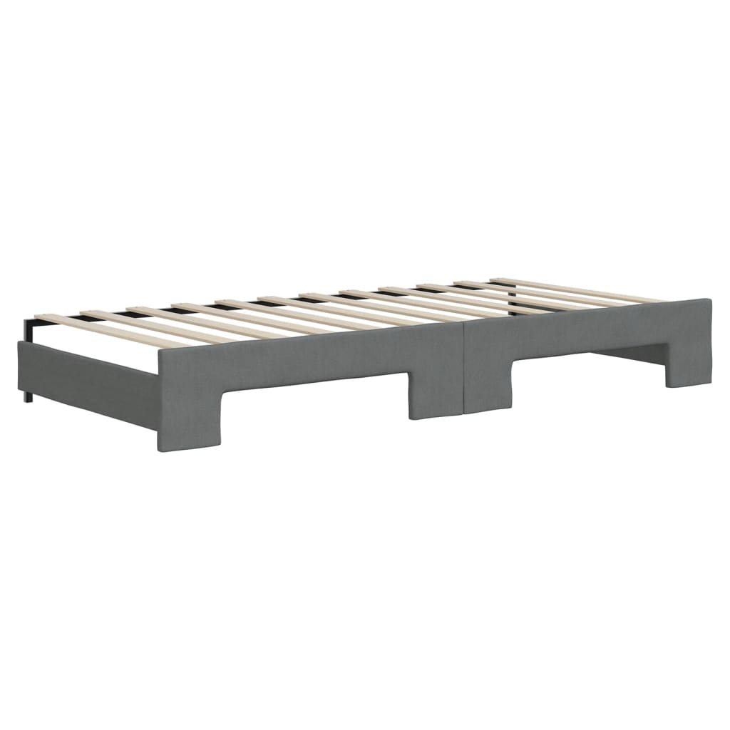 Lit de jour avec gigogne et matelas gris foncé 90x200 cm tissu