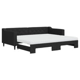 Lit de jour avec gigogne et matelas noir 90x200 cm tissu