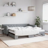 Lit de jour avec gigogne et matelas gris clair 100x200 cm tissu