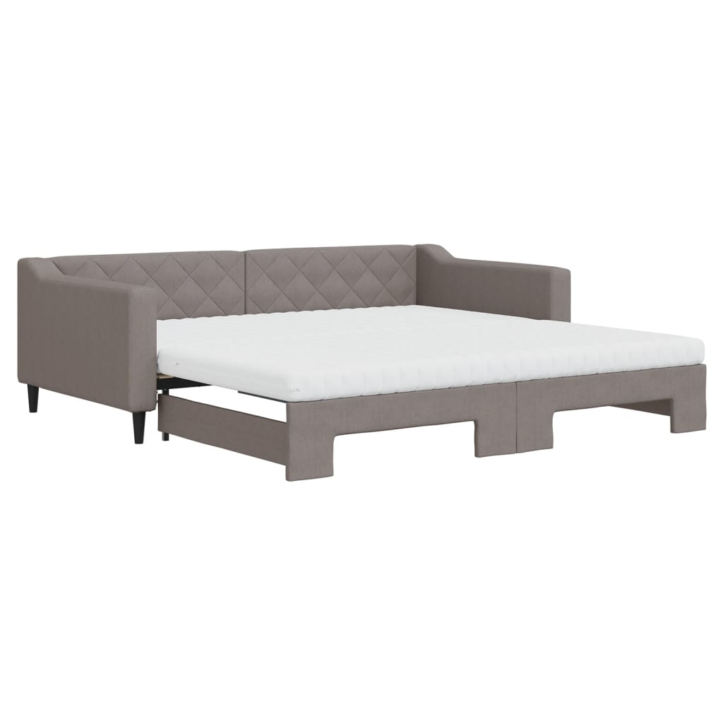 Lit de jour avec gigogne et matelas taupe 100x200 cm tissu