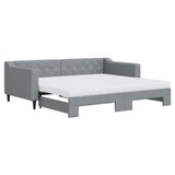 Lit de jour avec gigogne et matelas gris clair 90x190 cm tissu