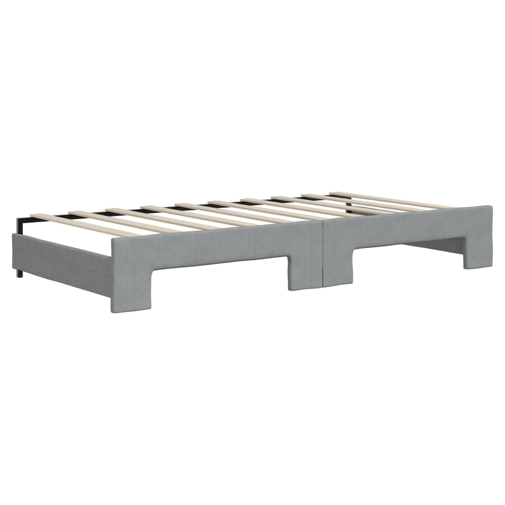 Lit de jour avec gigogne et matelas gris clair 90x190 cm tissu