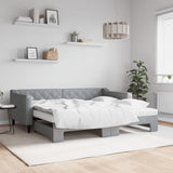 Lit de jour avec gigogne et matelas gris clair 90x190 cm tissu