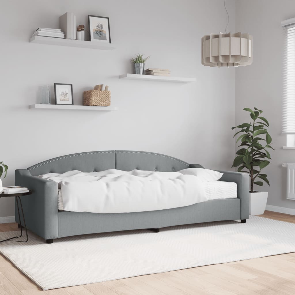 Lit de jour avec matelas gris clair 90x200 cm tissu