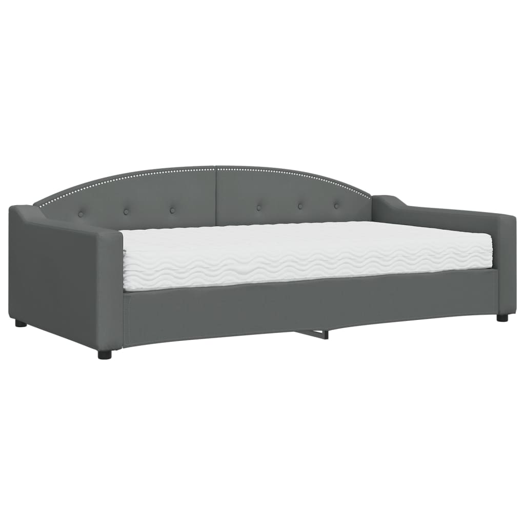 Lit de jour avec matelas gris foncé 100x200 cm tissu