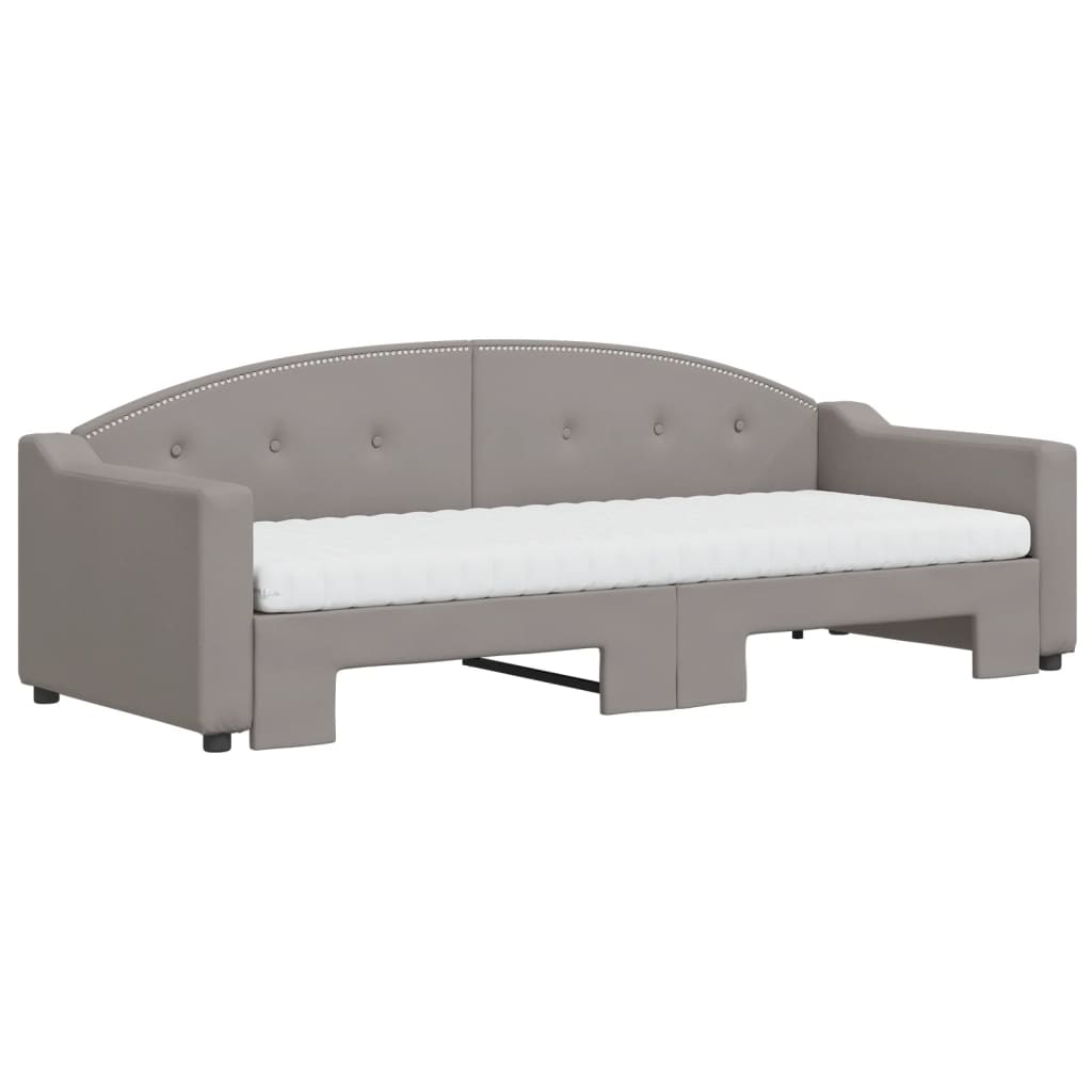 Lit de jour avec gigogne et matelas taupe 80x200 cm tissu