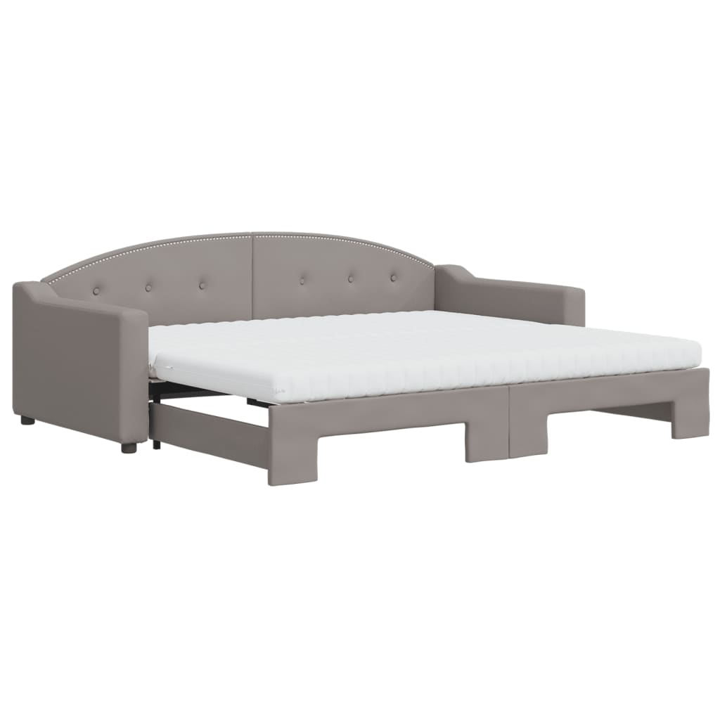 Lit de jour avec gigogne et matelas taupe 90x200 cm tissu