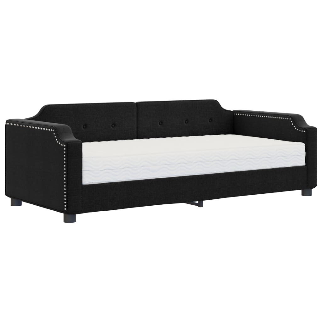 Lit de jour avec matelas noir 80x200 cm tissu