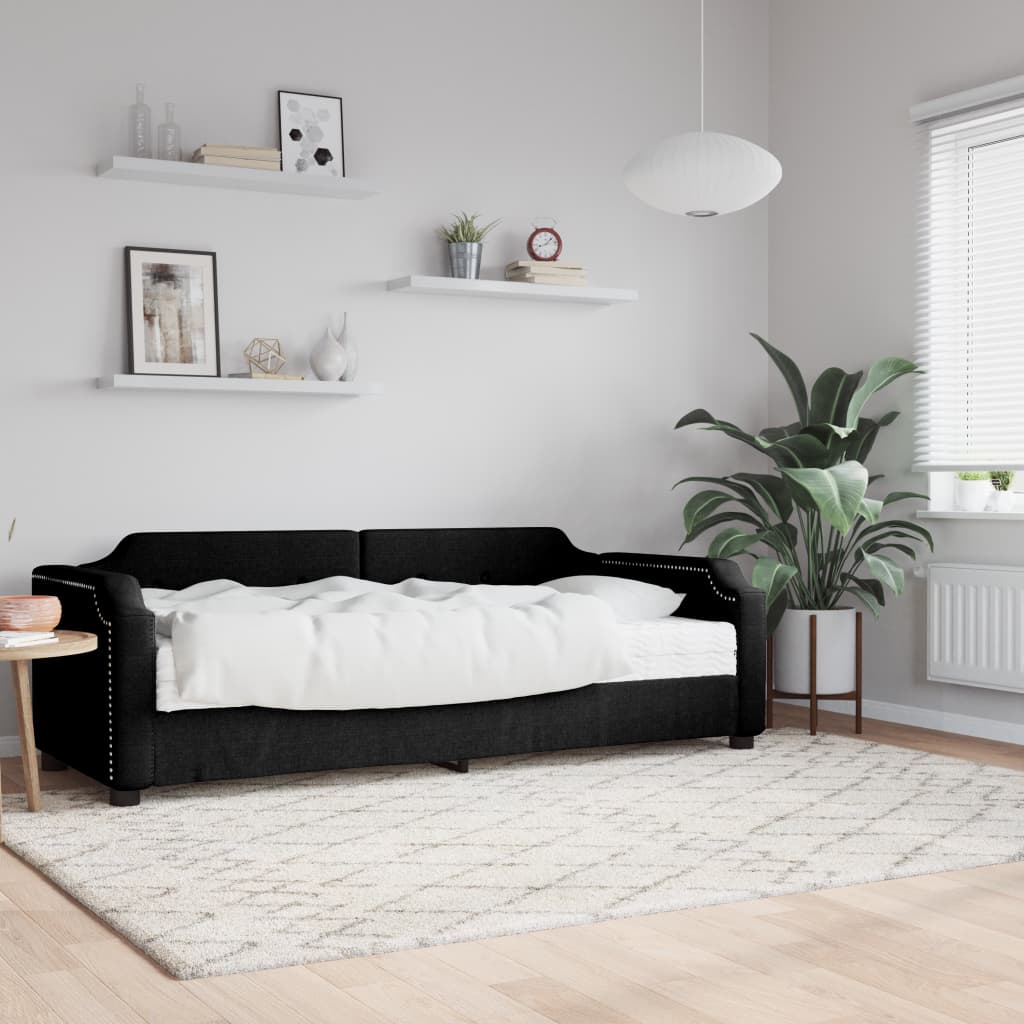 Lit de jour avec matelas noir 80x200 cm tissu